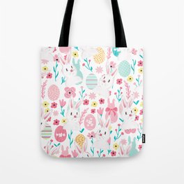 Easter Bunny And Eggs Floral Pattern  Tote Bag