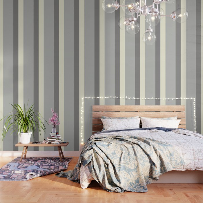 Benjamin Moore 2019 COY Metropolitan, Lemon Chiffon, and Cinder Dark Gray Bold Vertical Stripes Wallpaper