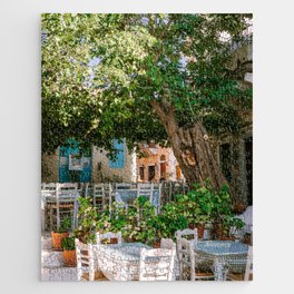 Greek Tavern under Big Tree | Idyllic Greece Scenery of Restaurant on the Island | Travel Photography in the Mediterranean island of Naxos Jigsaw Puzzle
