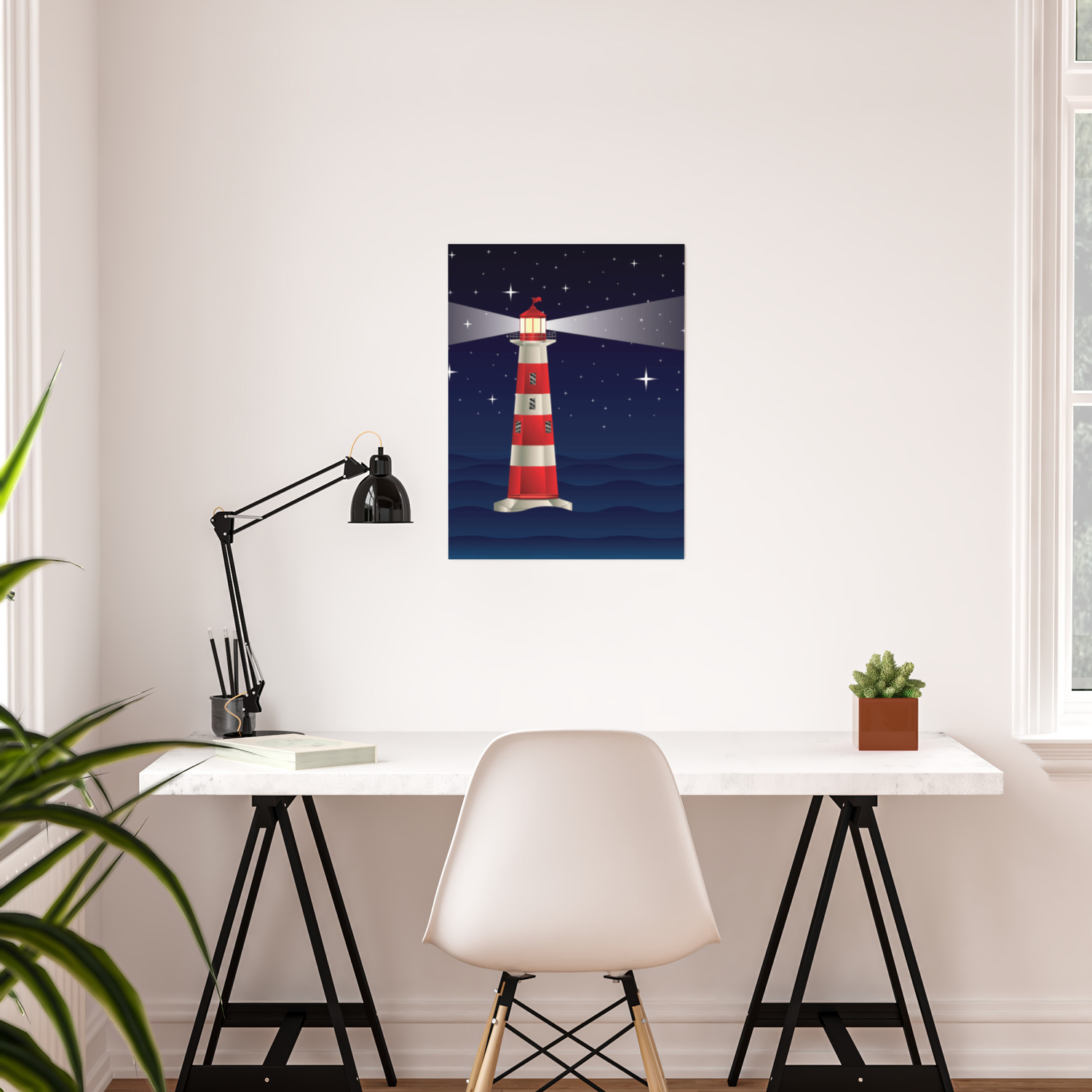 Cartoon Landscape With Lighthouse Night Sea And Starry Sky Poster By Annartshock