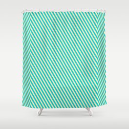 [ Thumbnail: Dark Turquoise and Beige Colored Lines Pattern Shower Curtain ]