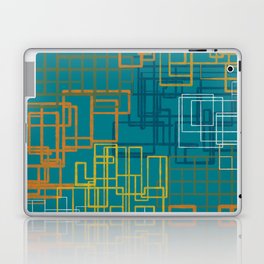 Mid-Century Modern Geometric Watercolor Abstraction in Moroccan Teal Orange Olive Laptop Skin