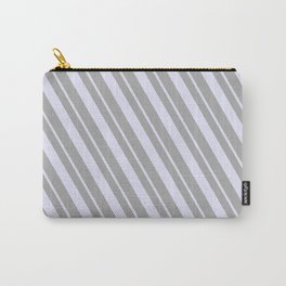 [ Thumbnail: Dark Grey and Lavender Colored Stripes/Lines Pattern Carry-All Pouch ]