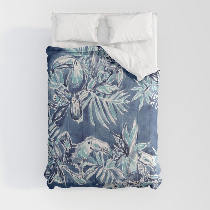TOUCAN PLAN Indigo Tropical Pattern Comforter