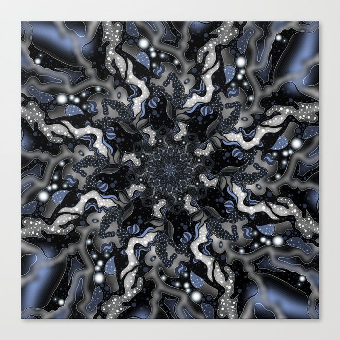 Silver & Blue Zentangle Mandala Design Canvas Print