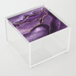 Glamour Purple Bohemian Watercolor Marble With Glitter Veins Acrylic Box