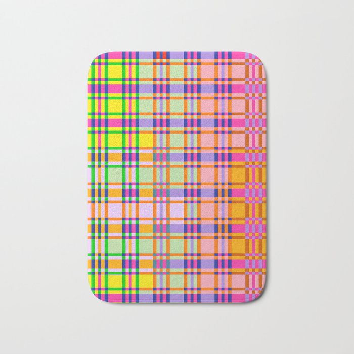 Multi colored gradation neon plaid pattern Bath Mat