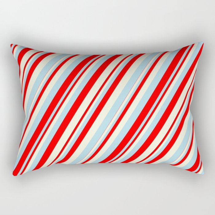 Light Blue, Red, and Beige Colored Lines/Stripes Pattern Rectangular Pillow