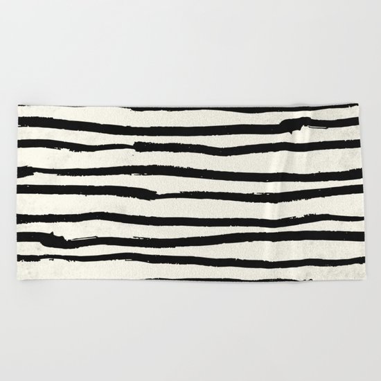 Tribal Stripes Black Earth on Ivory Cream Beach Towel