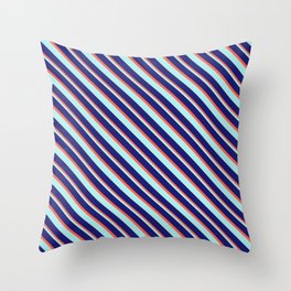 [ Thumbnail: Turquoise, Midnight Blue, and Red Colored Lines Pattern Throw Pillow ]