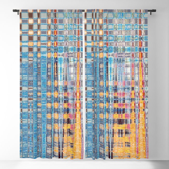 Blue And Yellow Distorted Criss Cross  Blackout Curtain