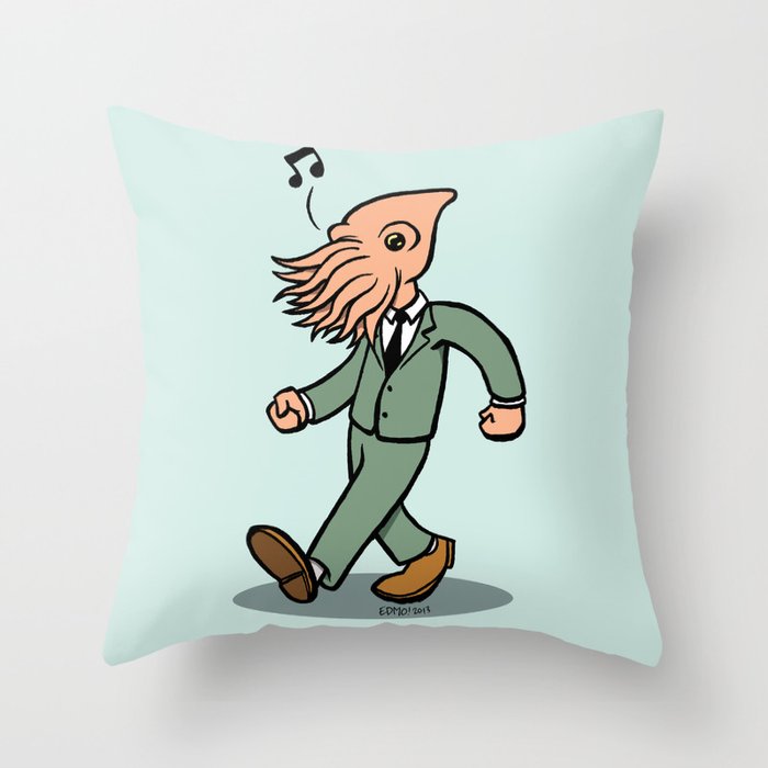 Whistling Squidface Throw Pillow