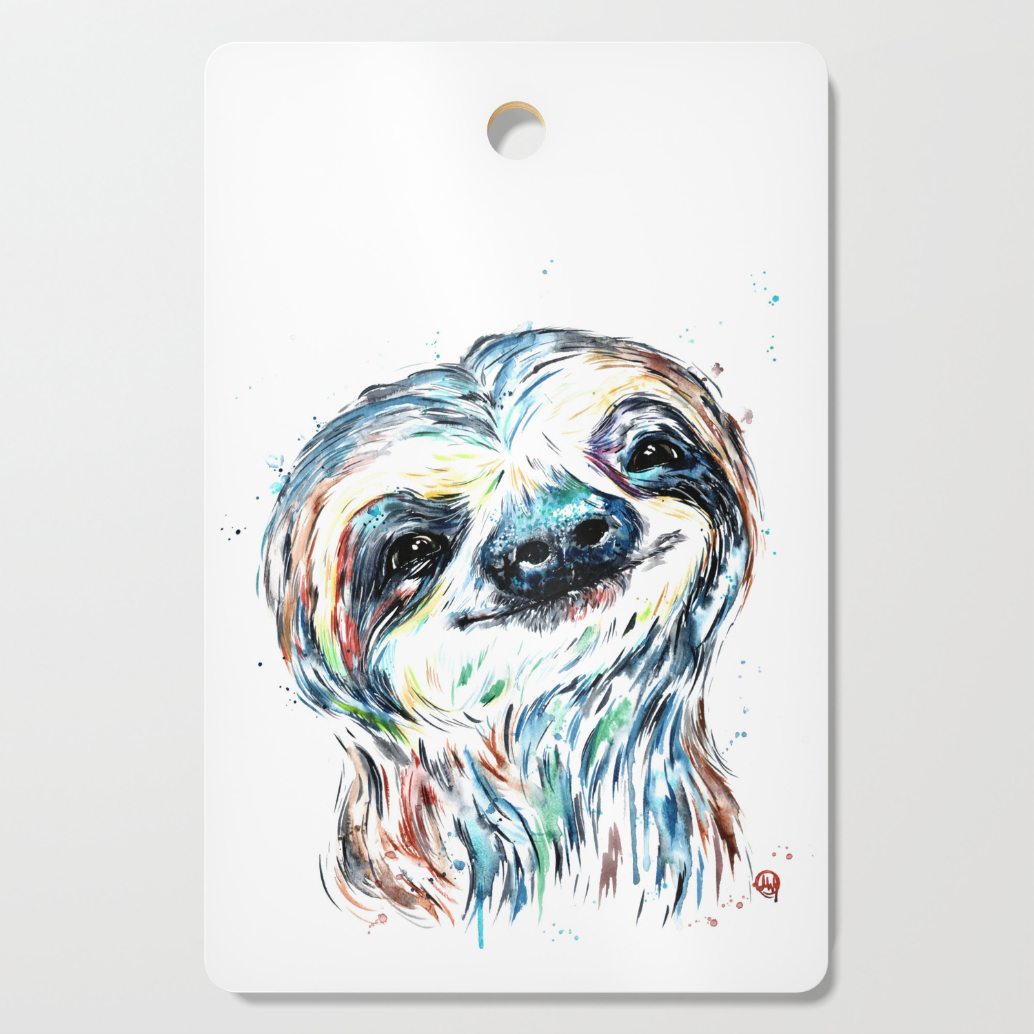 Smiling Sloth Baby Colorful Watercolor Painting Cutting Board By