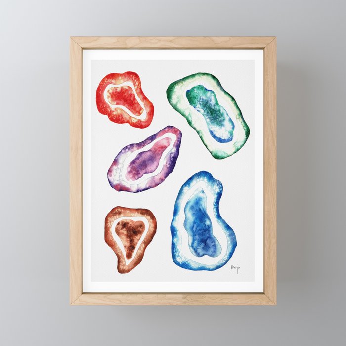 Geodes Watercolor Painting Framed Mini Art Print