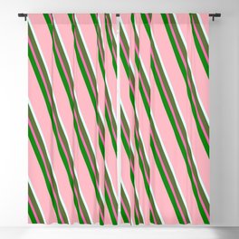[ Thumbnail: Eyecatching Light Pink, Light Cyan, Dark Olive Green, Hot Pink & Green Colored Striped Pattern Blackout Curtain ]