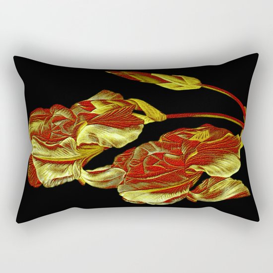embroidered iris on black background Rectangular Pillow