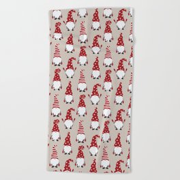 Christmas Gnomes Polka Pattern Beach Towel