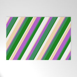 [ Thumbnail: Tan, Orchid, Sea Green, Green & White Colored Stripes/Lines Pattern Welcome Mat ]