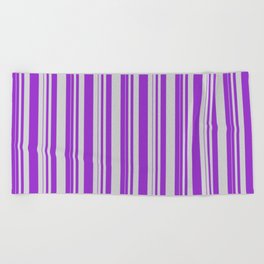 [ Thumbnail: Light Gray & Dark Orchid Colored Striped/Lined Pattern Beach Towel ]