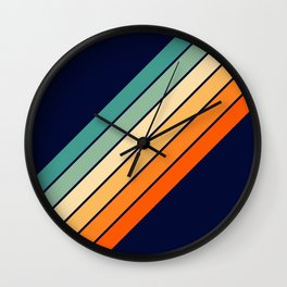 Farida - 70s Vintage Style Retro Stripes Wall Clock | Colors, Rainbow, Colorful, Digital, Stripes, Graphicdesign, Abstract, 1970S, Minimal, Minimalist 
