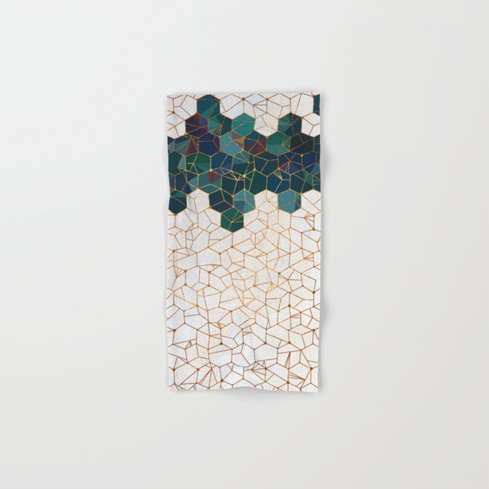 Teal and Cream Organic Hexagons Hand & Bath Towel