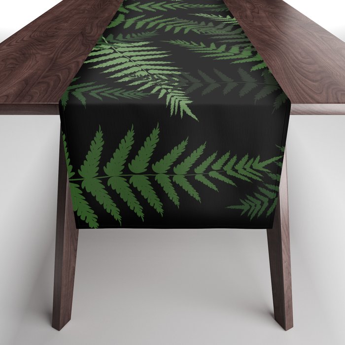Fern Leaf Pattern on Black Background Table Runner