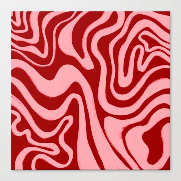 Retro 70s Pink Liquid Swirl on Dahlia Red Canvas Print