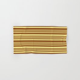 [ Thumbnail: Brown and Tan Colored Stripes/Lines Pattern Hand & Bath Towel ]