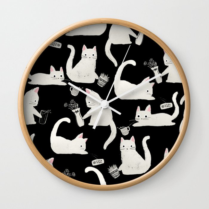 Bad Cats Knocking Things Over, Black & White Wall Clock