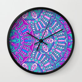 Beautiful Vintage Retro Bohemian Hippie Pink and Teal Mandala Design Wall Clock