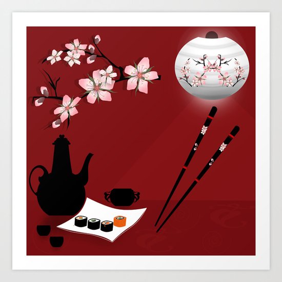 Oriental cuisine . Sushi and rolls . Art Print
