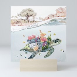 Coral Turtle • Save the Planet Art Print (square) Mini Art Print
