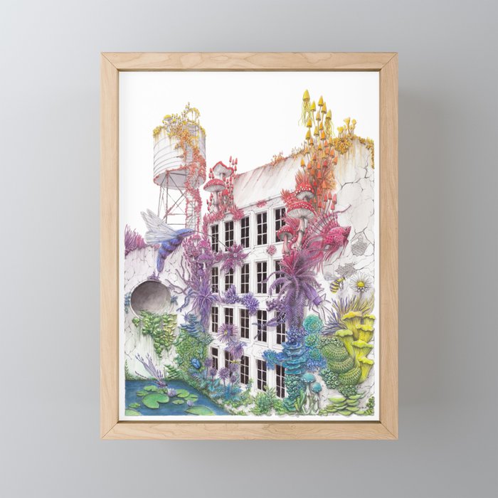 Water - Rainbow City - Watercolor Painting Framed Mini Art Print