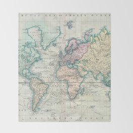 vintage map of the world 1801 throw blanket