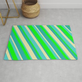 [ Thumbnail: Lime, Light Sea Green, Pale Goldenrod & Turquoise Colored Stripes/Lines Pattern Rug ]