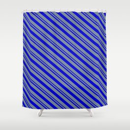 [ Thumbnail: Blue and Light Slate Gray Colored Stripes Pattern Shower Curtain ]