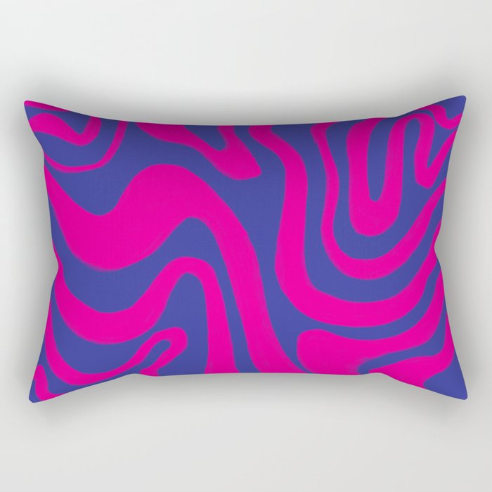 Psychedelic Liquid Swirl in Iridescent Blue + Hot Pink Rectangular Pillow