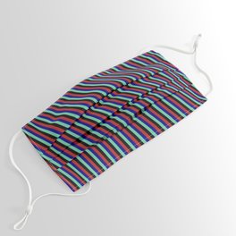 [ Thumbnail: Aquamarine, Black, Red, and Blue Colored Stripes/Lines Pattern Face Mask ]