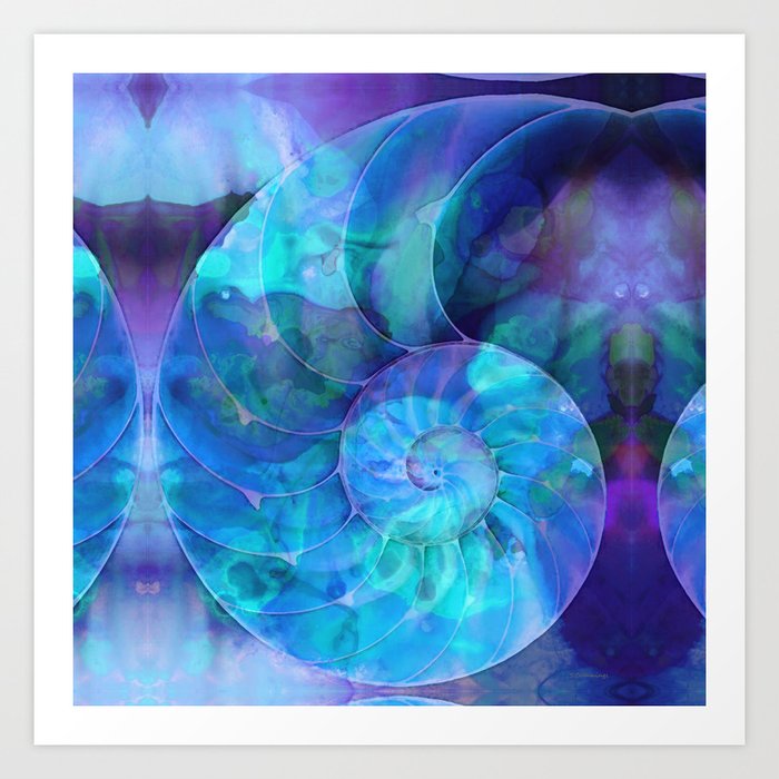Blue Nautilus Shell - Nature's Perfection by Sharon Cummings Art Print