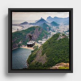 Brazil Photography - Cabel Car Going Over Sugarloaf Mountain Framed Canvas