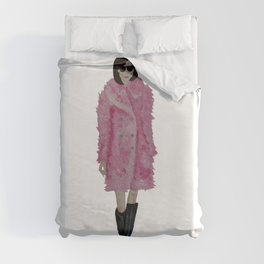 Fashion Illustration 'Kati' pink fluffy coat Duvet Cover