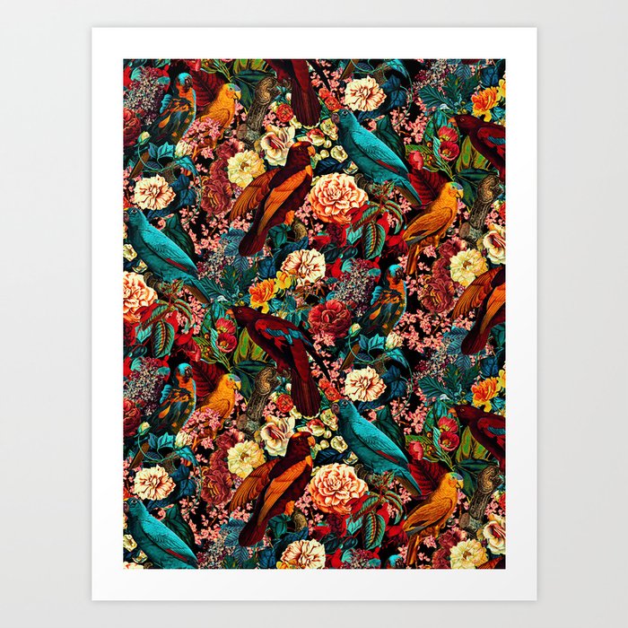 FLORAL AND BIRDS XVII Art Print