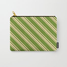 [ Thumbnail: Tan and Green Colored Striped/Lined Pattern Carry-All Pouch ]