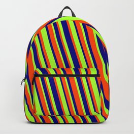 [ Thumbnail: Red, Blue & Light Green Colored Lines Pattern Backpack ]