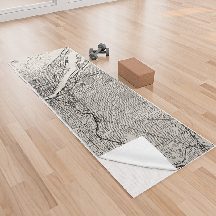 Portland City Map - Black and White Yoga Towel