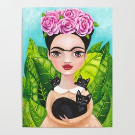 Frida and Her Black Cats Poster