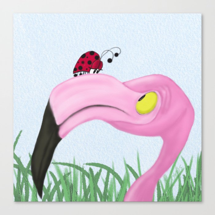 Fiona The Flamingo And Her Visitor Canvas Print