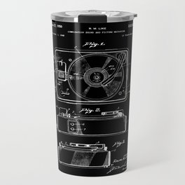 Turntable Patent - White on Black Travel Mug