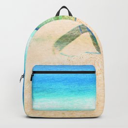 beach glasses tan and blue impressionism painted realistic still life Backpack