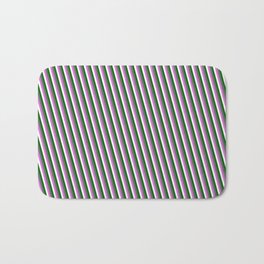 [ Thumbnail: Dim Grey, Orchid, White, and Dark Green Colored Lined/Striped Pattern Bath Mat ]